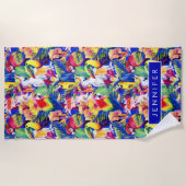 Serviette De Plage Ajoutez vos perroquets nommés d'aquarelle de | (Devant)