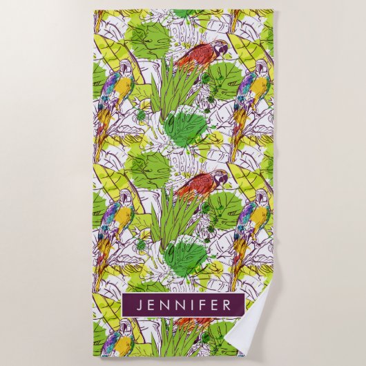 Serviette De Plage Ajoutez vos perroquets | tropicaux nommés (Devant)