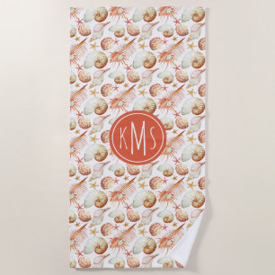 Serviette De Plage Ajoutez votre corail du monogramme avec des