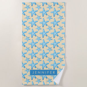 Serviette De Plage Ajoutez votre motif bleu d'étoiles de mer