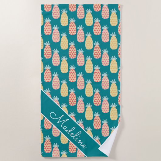 Serviette De Plage Ajoutez votre motif nommé de griffonnage d'ananas (Devant)