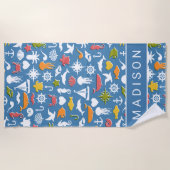Serviette De Plage Ajoutez votre motif nommé de symboles de marine de (Devant)