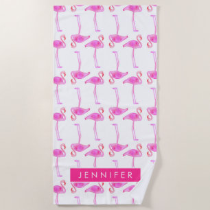 Serviette De Plage Ajoutez votre motif   rose nommé de Flamant rose