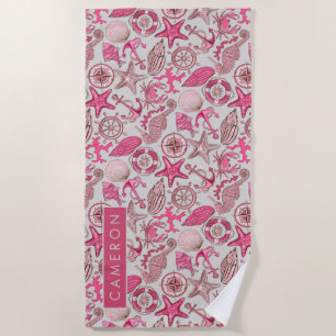 Serviette De Plage Ajoutez votre motif rose nommé de mer