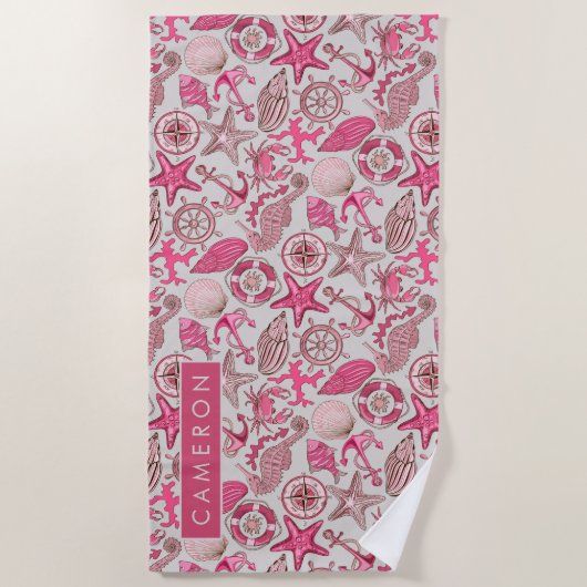 Serviette De Plage Ajoutez votre motif | rose nommé de mer (Devant)