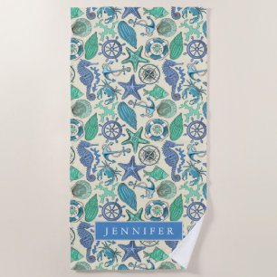 Serviette De Plage Ajoutez votre motif   turquoise nommé d'animaux de