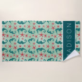 Serviette De Plage Ajoutez votre motif | turquoise nommé d'hippocampe (Devant)