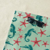 Serviette De Plage Ajoutez votre motif | turquoise nommé d'hippocampe (En situation)