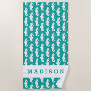 Serviette De Plage Ajoutez votre motif turquoise nommé d'hippocampe