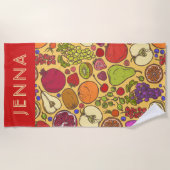 Serviette De Plage Ajoutez votre nom | Fruits tropicaux (Devant)