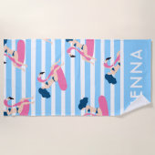 Serviette De Plage Ajoutez votre nom | Piscine Flamant rose (Devant)