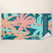 Serviette De Plage Ajoutez votre nom | Tropiques de palmiers (Devant)