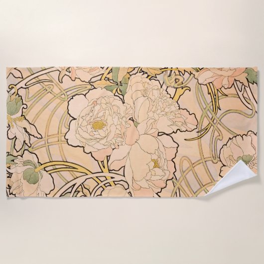 Serviette De Plage Alfonse Mucha Art Nouveau Peonies (Devant)