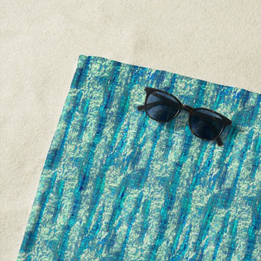 Serviette De Plage Algodão semi pixelado num mix de ciano e turquesa (En situation)