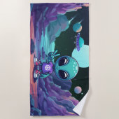 Serviette De Plage Alien de paix mignon et vaisseau spatial (Devant)
