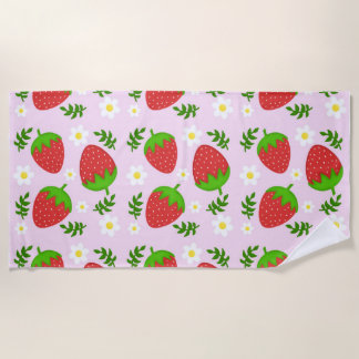 Serviette De Plage Almofada fofa design contínuo morangos fundo rosa
