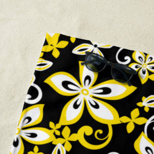 SERVIETTE DE PLAGE ALOHA HAWAII (NOIR/JAUNE)