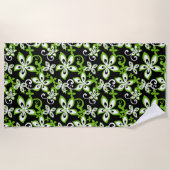 SERVIETTE DE PLAGE ALOHA HAWAII (NOIR/LIME) (Devant)