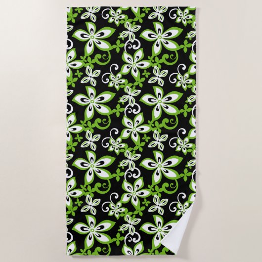 SERVIETTE DE PLAGE ALOHA HAWAII (NOIR/LIME) (Devant)