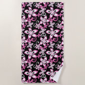 SERVIETTE DE PLAGE ALOHA HAWAII (NOIR/ROSE) (Devant)