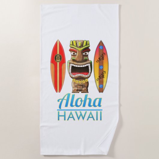 Serviette De Plage Aloha Hawaii Tiki Surf (Devant)
