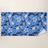 Serviette De Plage Aloha Heart Hawaiian Hibiscus Tropical - Bleu (Devant)