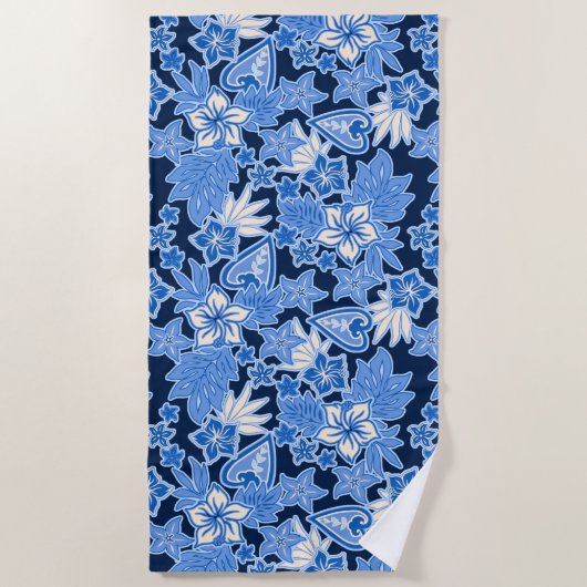 Serviette De Plage Aloha Heart Hawaiian Hibiscus Tropical - Bleu (Devant)