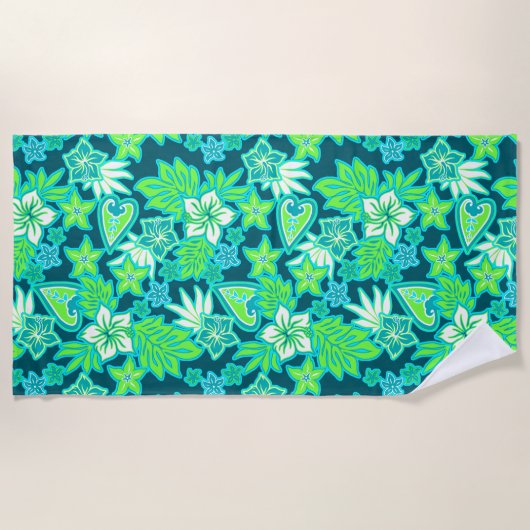 Serviette De Plage Aloha Heart Hibiscus hawaïen Tropical - Turquoise (Devant)