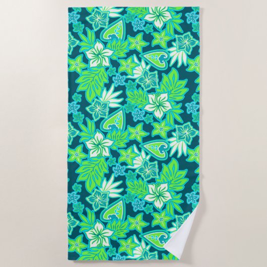 Serviette De Plage Aloha Heart Hibiscus hawaïen Tropical - Turquoise (Devant)