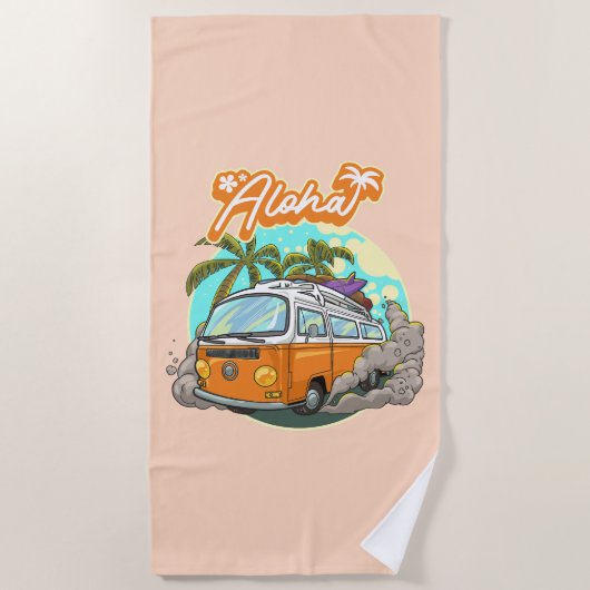 Serviette De Plage Aloha Retro Surf Van (Devant)