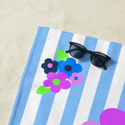 Serviette De Plage Aloha Signifie Bonjour Floral Hawaïen - Bleu (En situation)