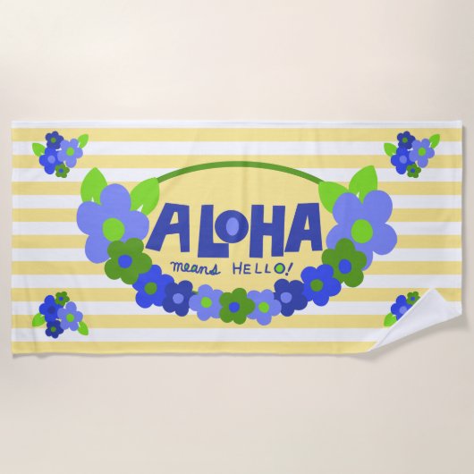 Serviette De Plage Aloha Signifie Bonjour Floral Hawaïen - Jaune (Devant)