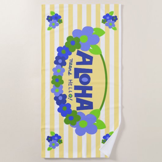 Serviette De Plage Aloha Signifie Bonjour Floral Hawaïen - Jaune (Devant)