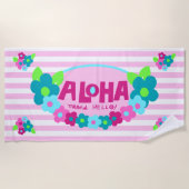 Serviette De Plage Aloha Signifie Bonjour Floral Hawaïen - Rose (Devant)