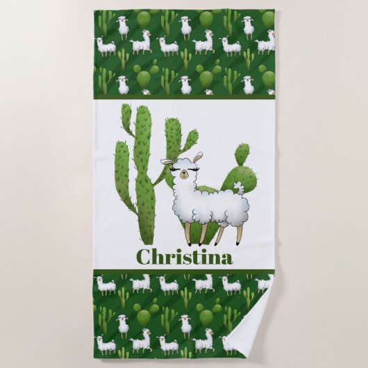 Serviette De Plage Amateurs de Cute Llama ajouter un nom (Devant)