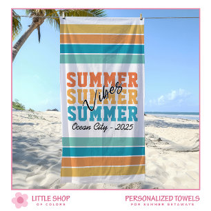 Serviette De Plage Ambiance estivale Rayures tropicales Personnalisab