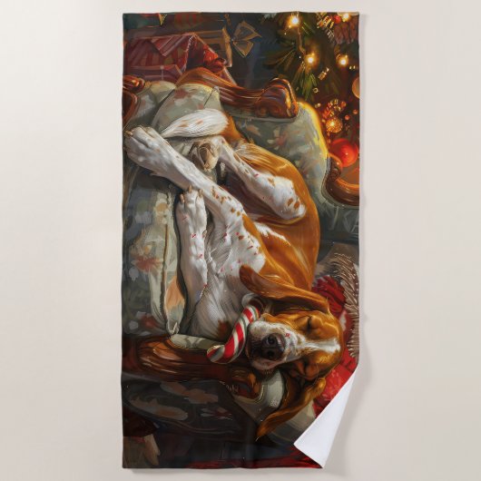 Serviette De Plage American English Foxhound Chien Festif de Noël (Devant)