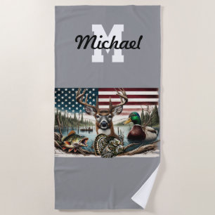 Serviette De Plage American Flag Chasse et pêche Thème