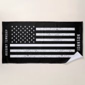 Serviette De Plage American Flag Mince ligne blanche Nom troublé (Devant)