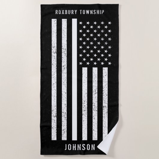 Serviette De Plage American Flag Mince ligne blanche Nom troublé (Devant)