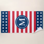 Serviette De Plage American Red White Blue Monogramme personnalisé in (Devant)