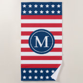 Serviette De Plage American Red White Blue Monogramme personnalisé in (Devant)