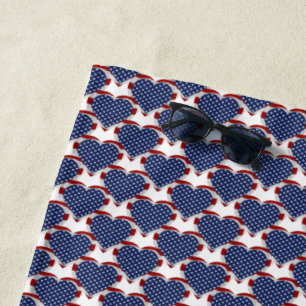 Serviette De Plage American Stars and Stripes Hearts Patriotique