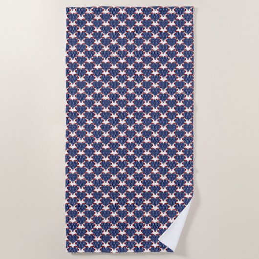 Serviette De Plage American Stars and Stripes Hearts Patriotique (Devant)