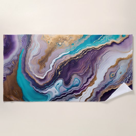 Serviette De Plage Améthyste et Turquoise Abstrait (Devant)