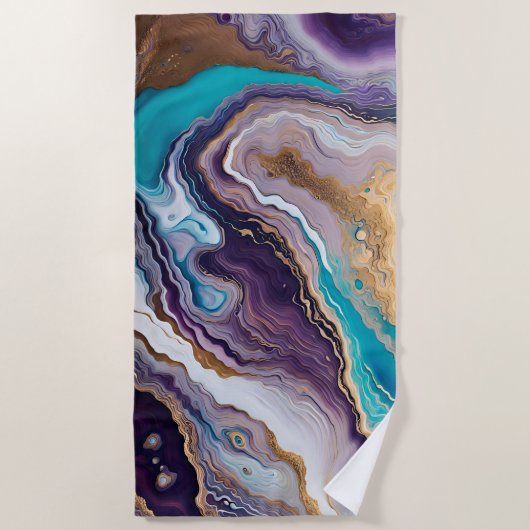 Serviette De Plage Améthyste et Turquoise Abstrait (Devant)