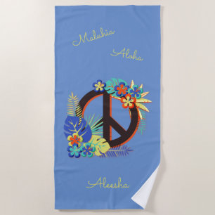 Serviette De Plage Amour de Paix Hawaïen Tropical Coloré Bleu Nom