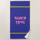 Serviette De Plage Amour de plage bleu rose jaune rayures (Devant)