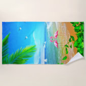 Serviette De Plage Amour Flamant rose (Devant)