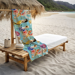 Serviette De Plage Amoureux de sirène belle florale